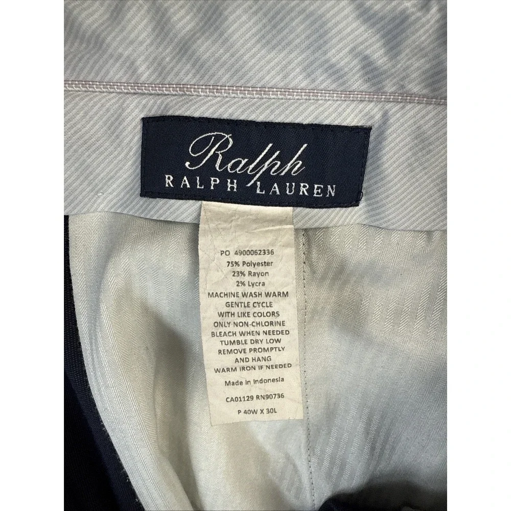 Ralph Lauren Mens Dress Pants 40x30 Navy Blue Stretch Flat Front Trousers Career